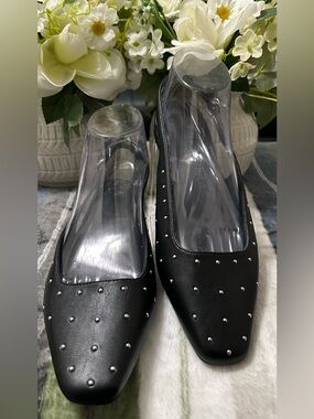 NWOT Katy Perry Confidant Black Studded Slingback Pointed Flats size 9.5